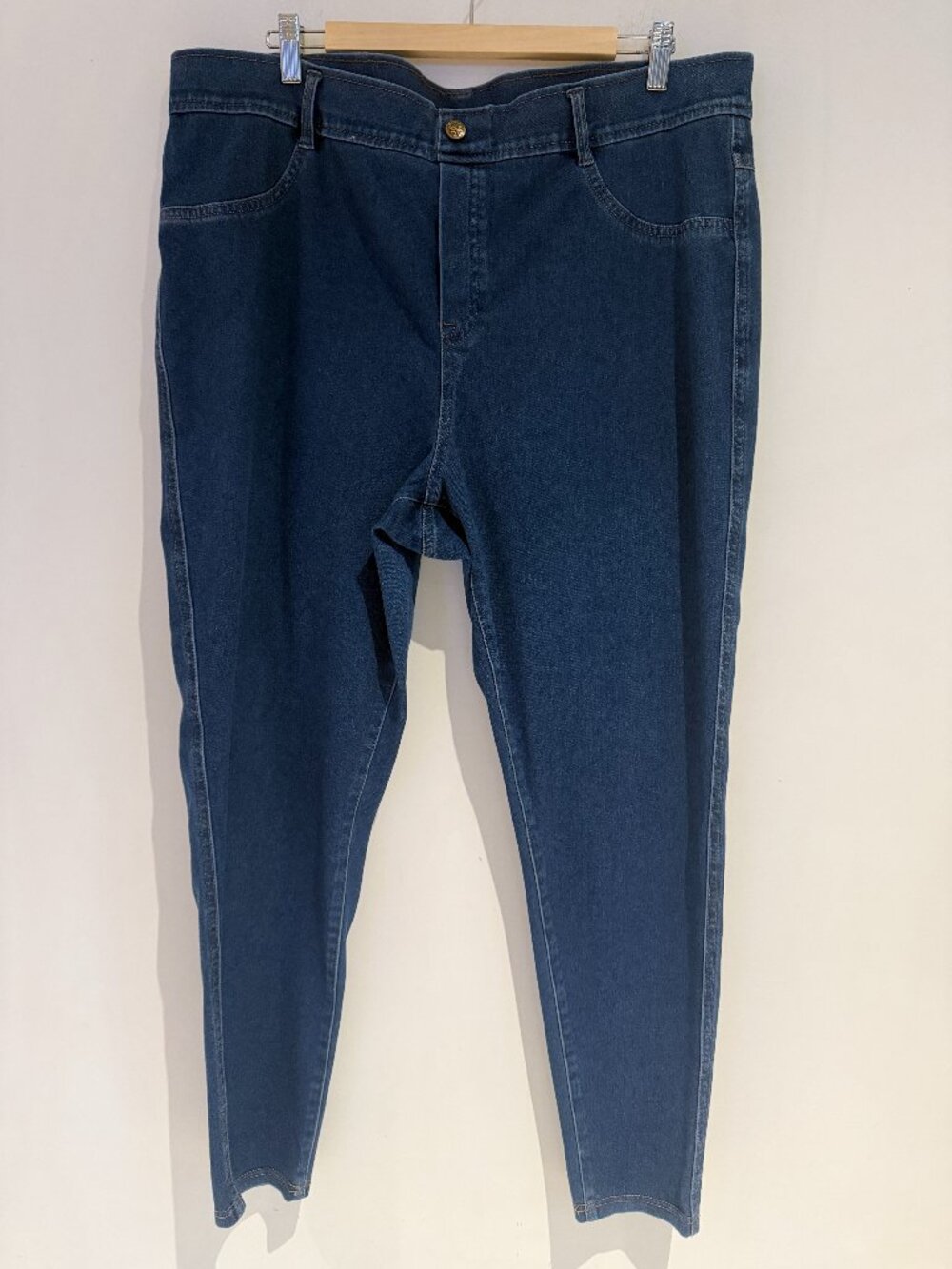 My Style Woman Blue 2 back Pockets Flat Front Faux Zipper Size 2X US18W